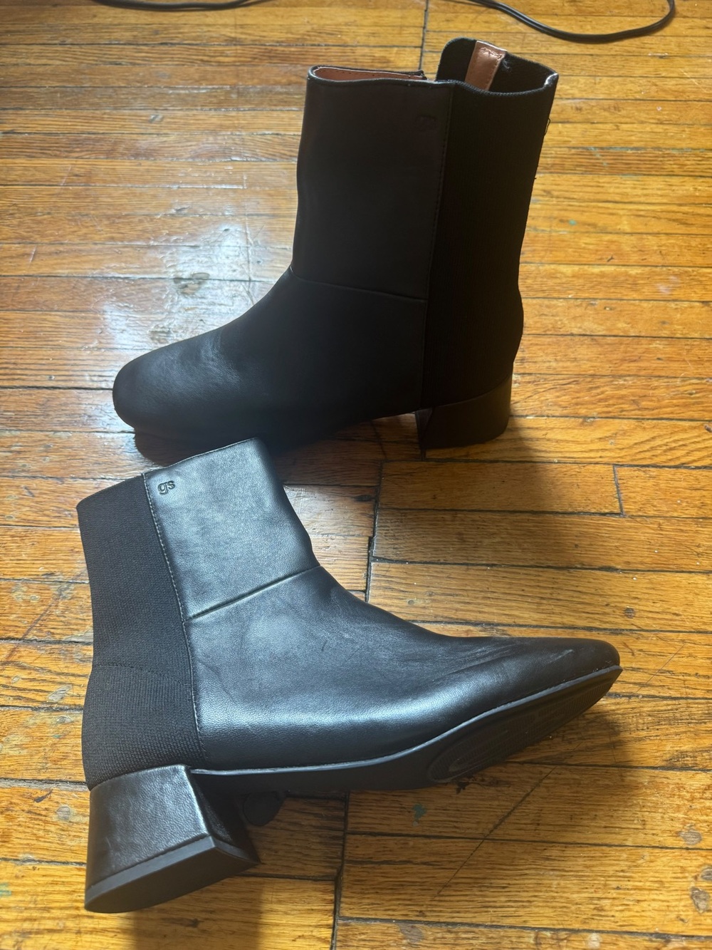 gentle souls Black Leather Ankle Boots with Block Heel - Picture 3 of 5